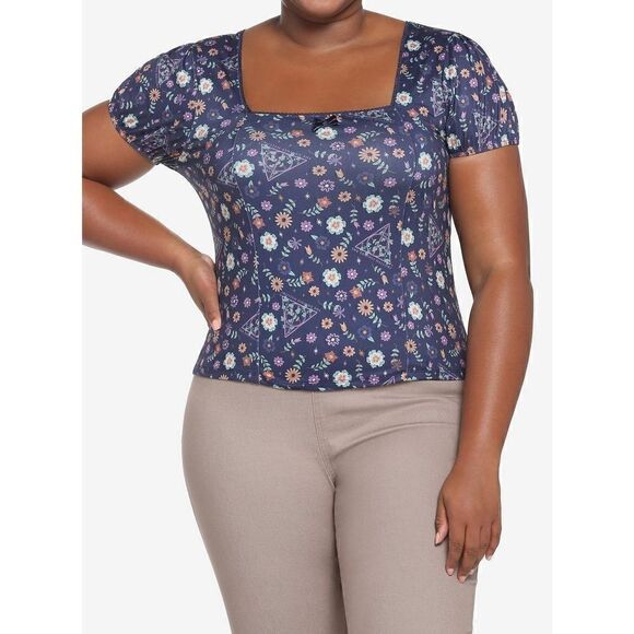 Harry Potter Deathly Hallows Floral Square Neck Girls Top Plus Size 2 - Picture 1 of 6